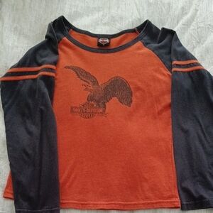 Harley-Davidson Women's Orange and Black Long Sleeve Shirt